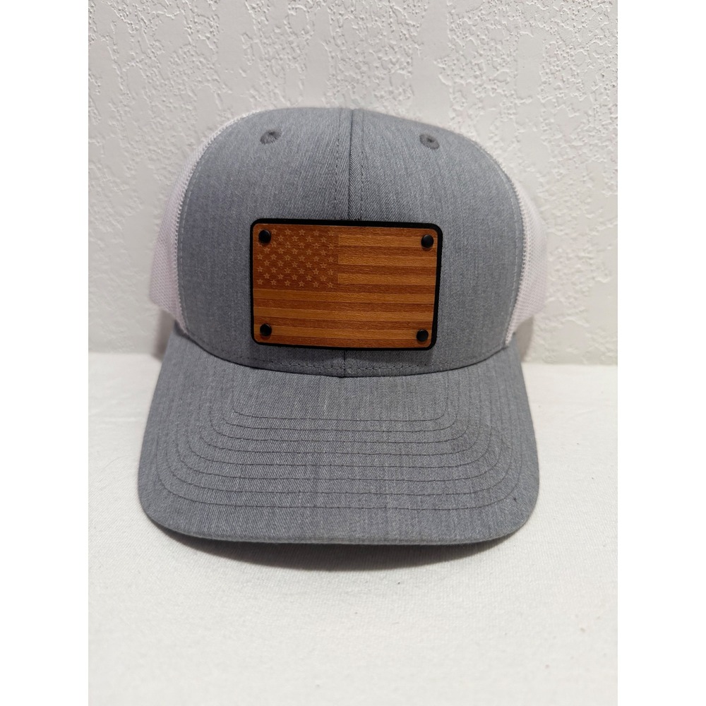 Union Standard Supply Co American Flag Wood Patch Trucker Hat Gray White Snapbck